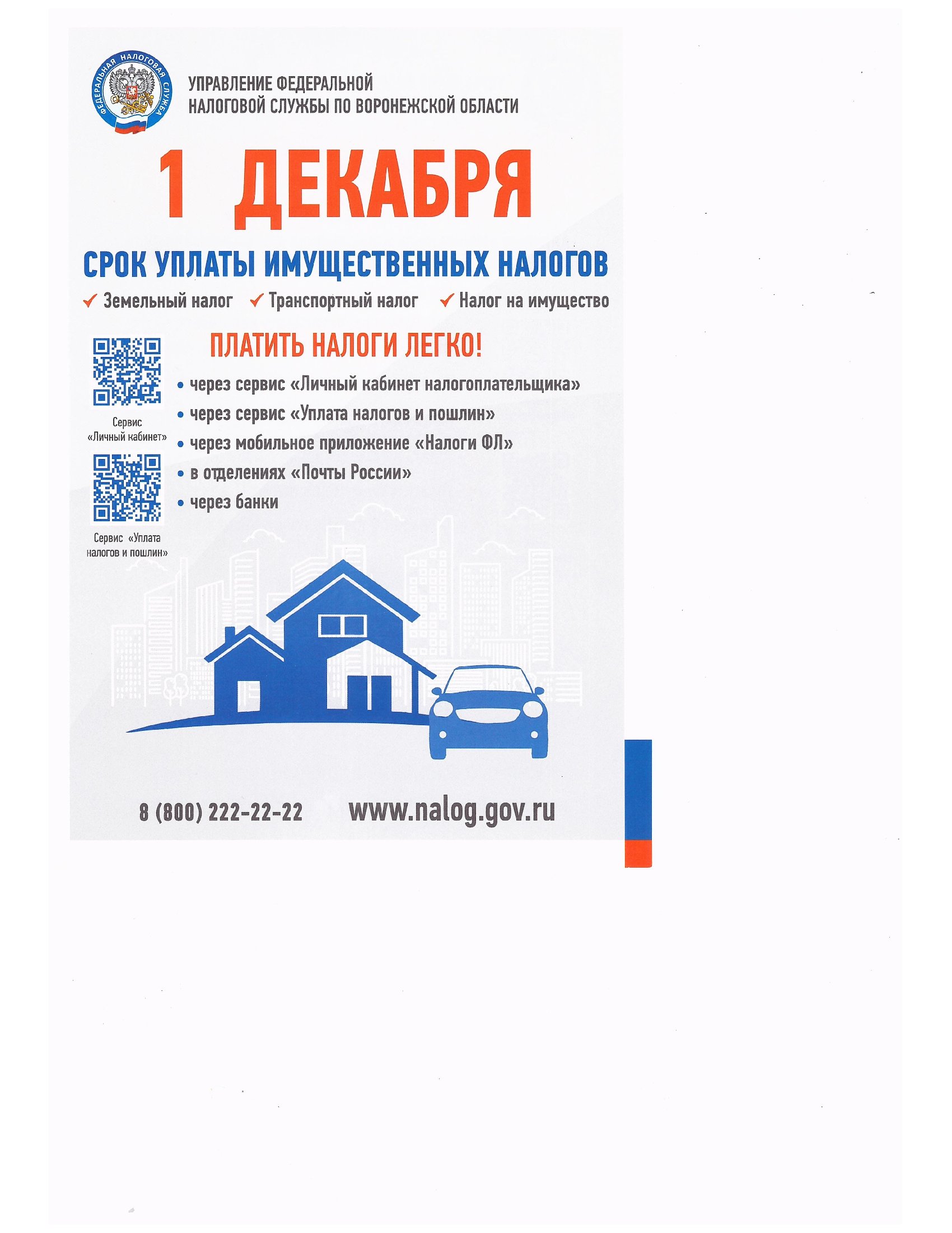 Срок уплаты имущественных налогов.